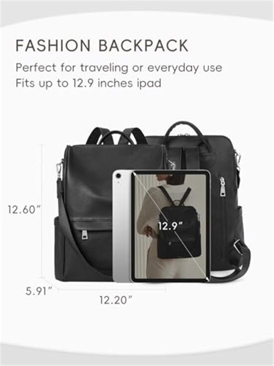 Women Black PU Leather Backpack Purse Shoulder Bag Anti Theft Travel Work Bag main image 4